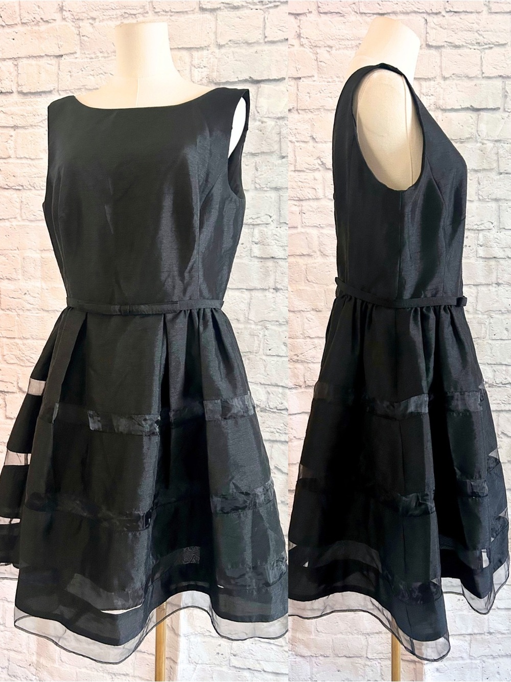 Black Organza Evening Dress Audrey Hepburn Paris French Tiered Peekaboo Bow Belt